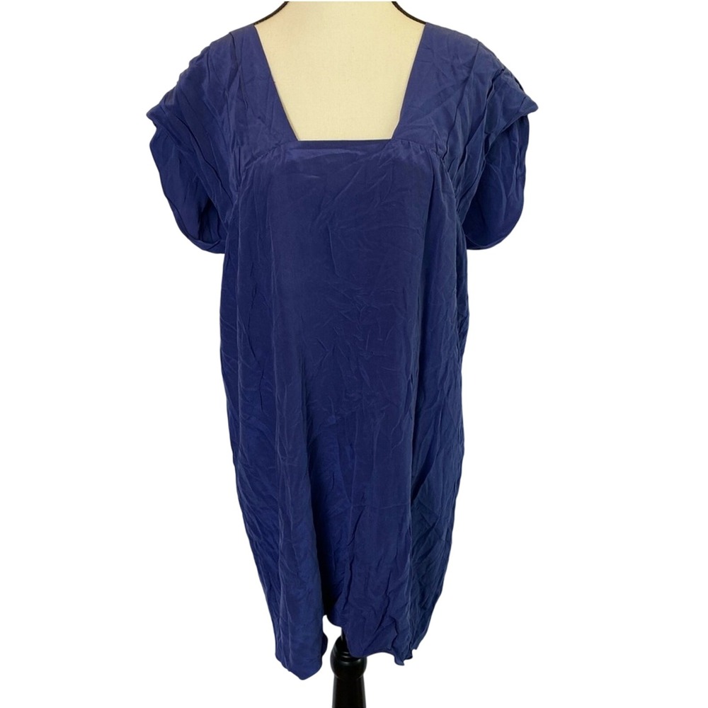 Geren Ford Women's‎ Medium Blue Silk Mini Dress Square Neck Keyhole Back